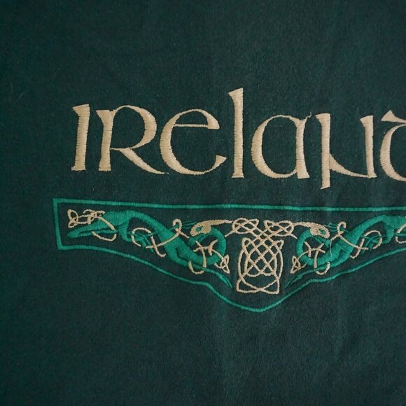 VTG '90s Santee Heavyweight Embroidered Ireland Hunter Green Crewneck Sweater L - Picture 5 of 10